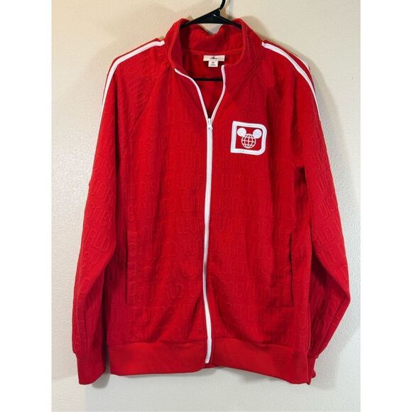 NWOT Walt Disney World Mickey Mouse Embossed Red Zip Up Retro Style Track Jacket - Picture 2 of 11